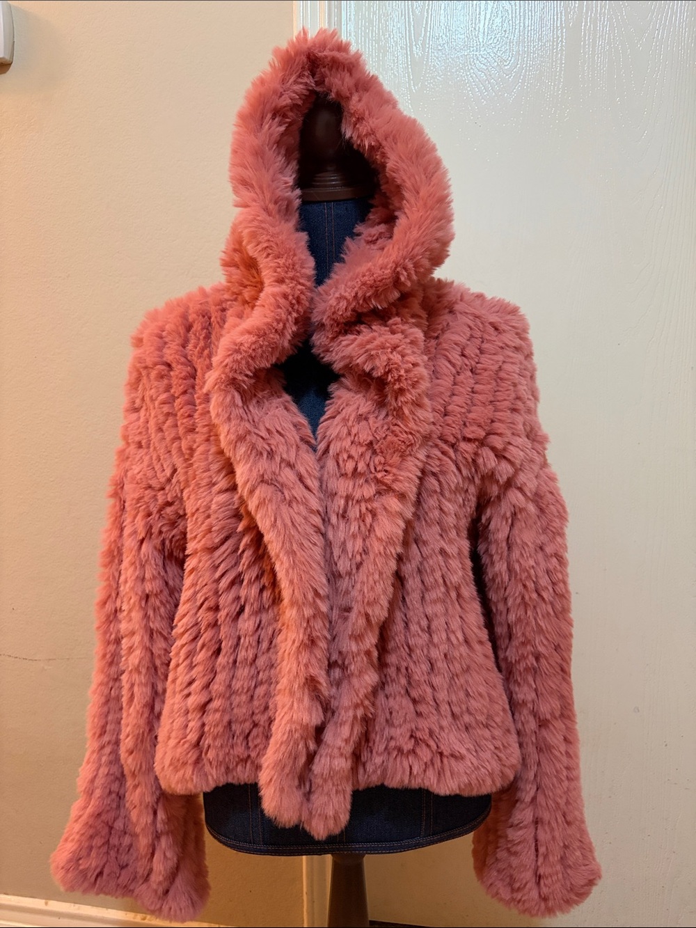 Brand-New Animal Friendly Plush Hooded Faux Fur Jacket - Pink